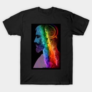 Rainbow Love: A Surreal Illustration of a Man Lost in Thought T-Shirt